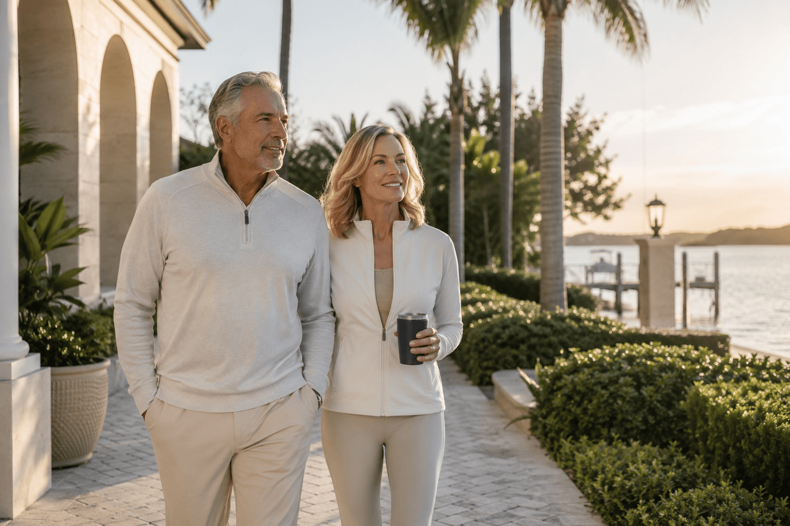 Elegant active older adults in a refined outdoor setting